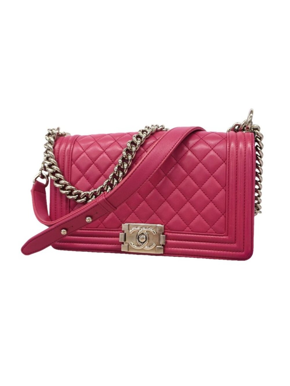 Chanel Shoulder Bag Boy Lambskin Pink Silver